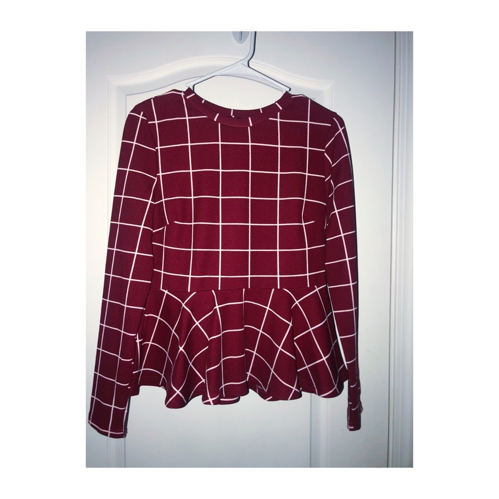 *Brand New Never Worn* Burgundy/White Peplum Top